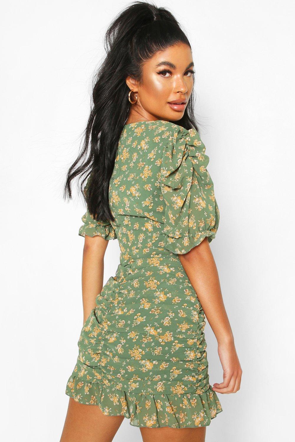 ruched mini dress floral