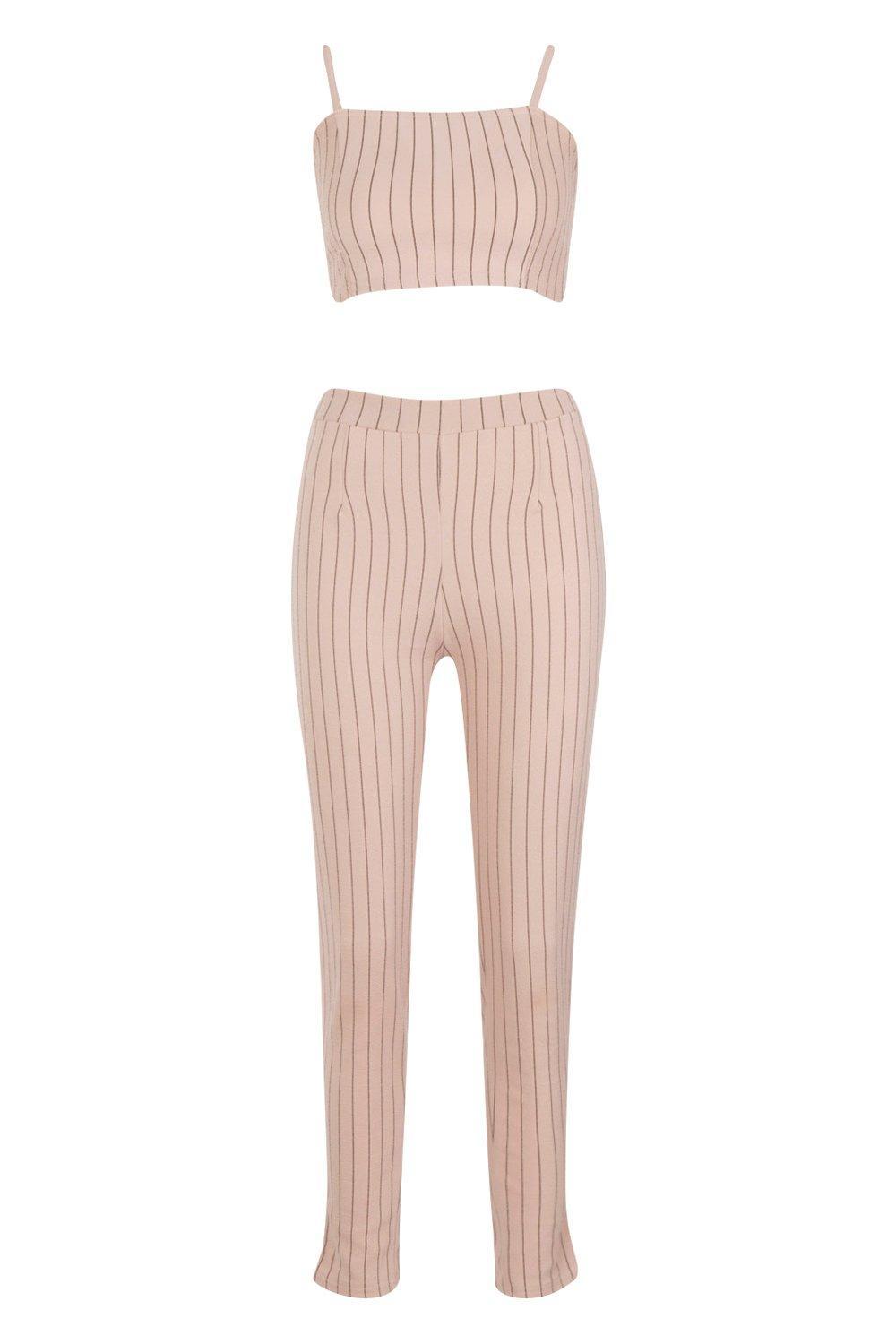 Lyst - Boohoo Bandeau Pinstripe Trouser Co-ord Set