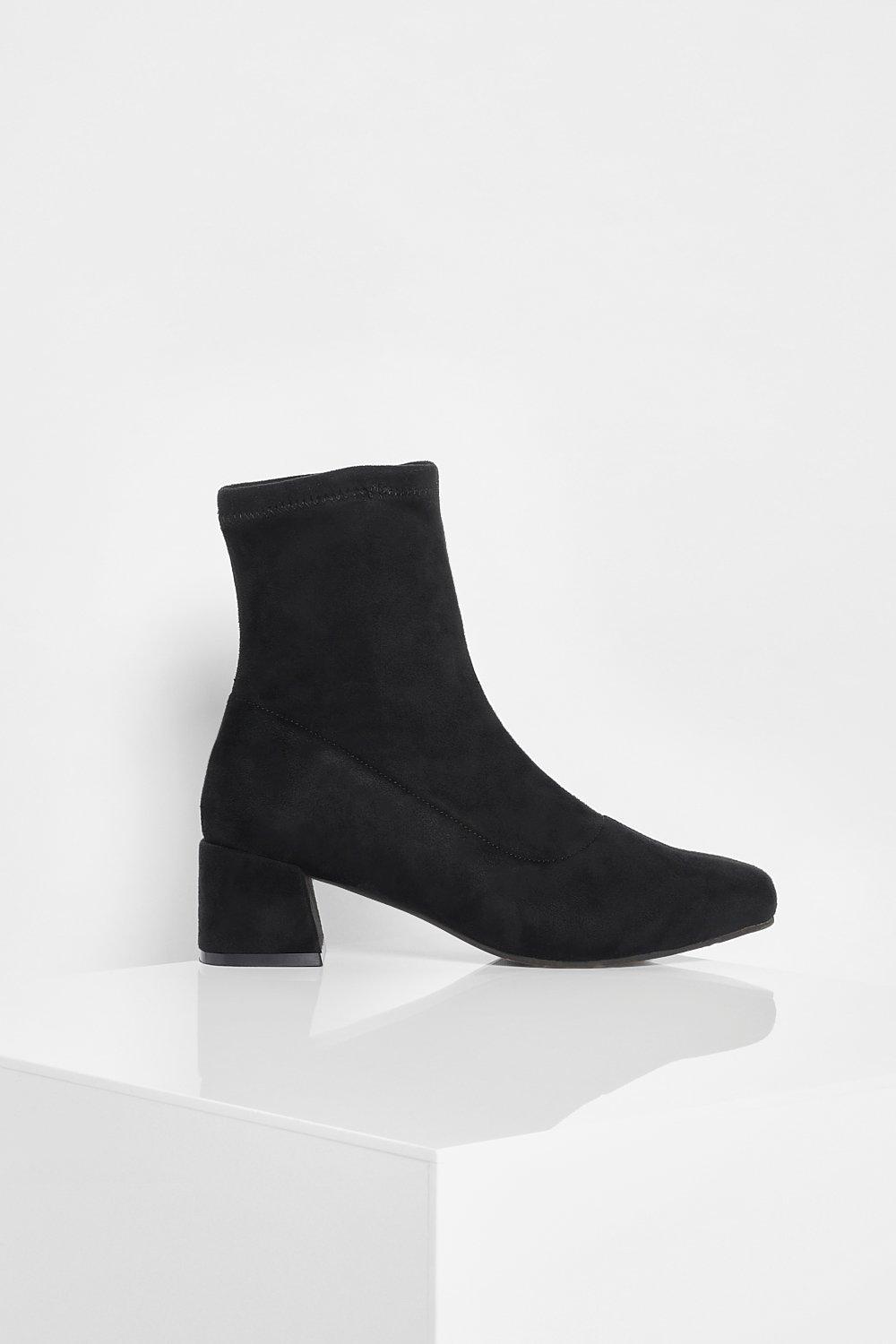 low block heel sock booties