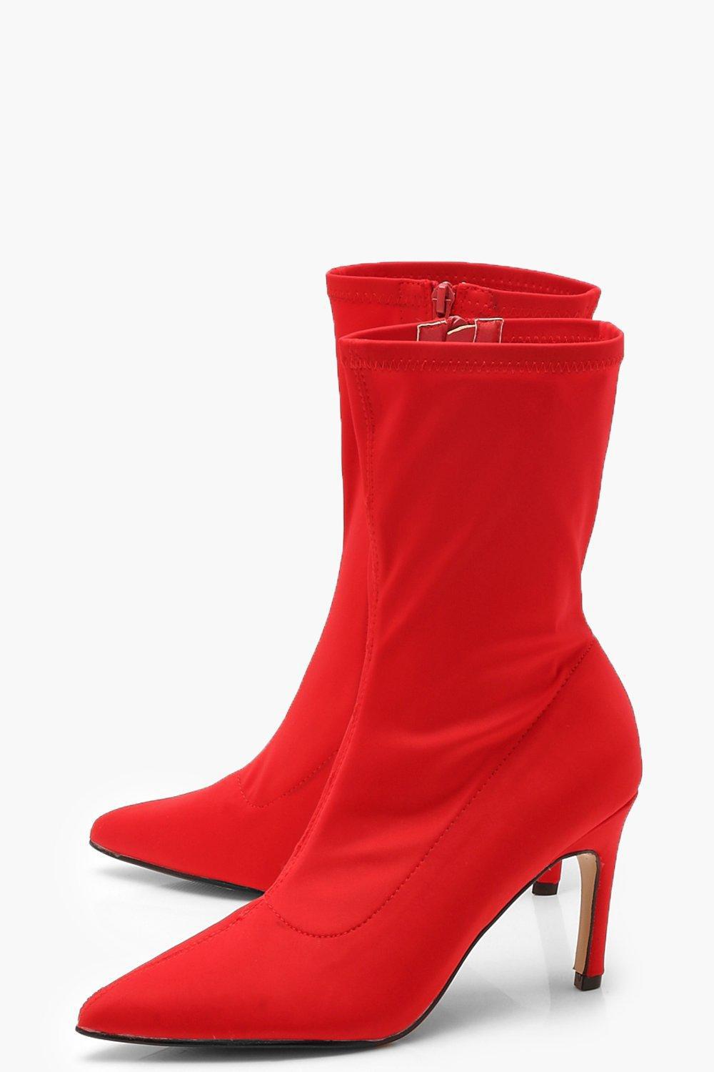 low heel red booties
