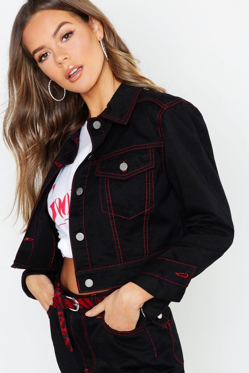 dark red denim jacket