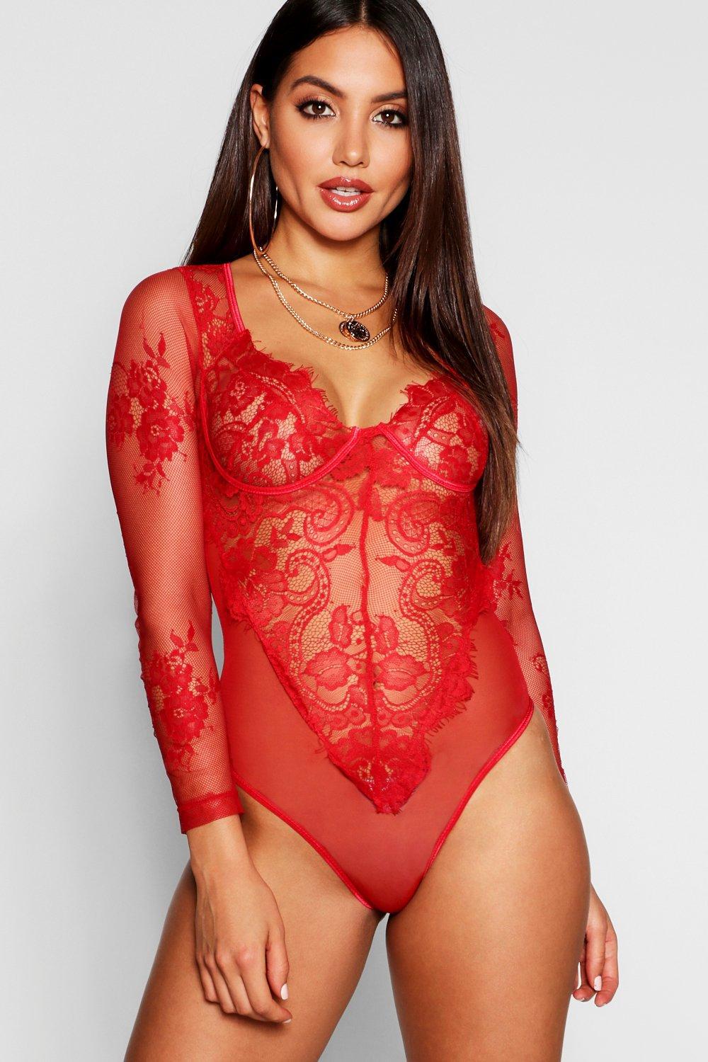 red fishnet long sleeve
