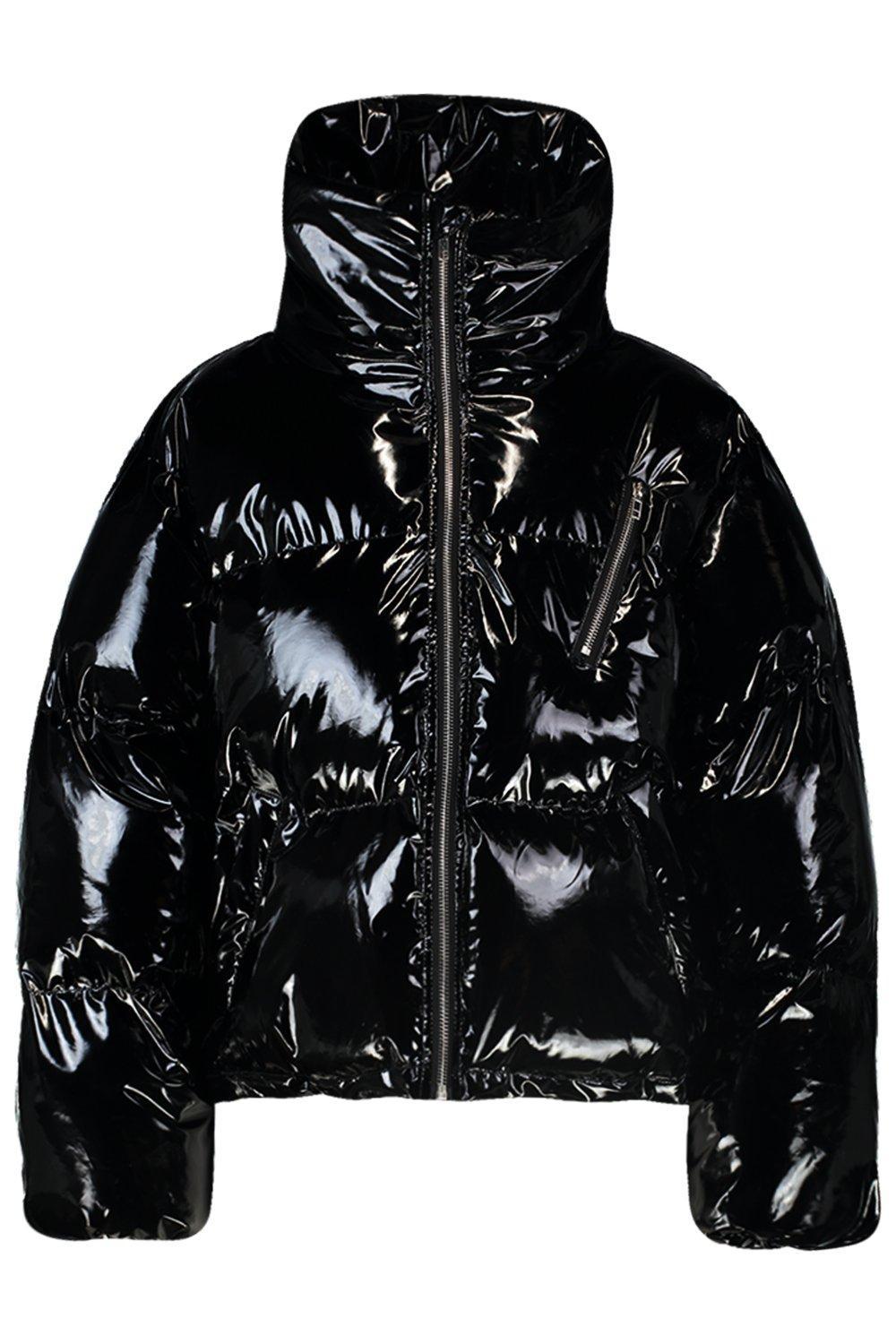 black puffer jacket vinyl