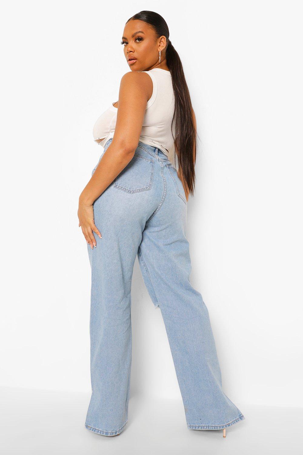 Boohoo Jeans Plus Size High Waisted Wide Leg Jeans High Rise Split