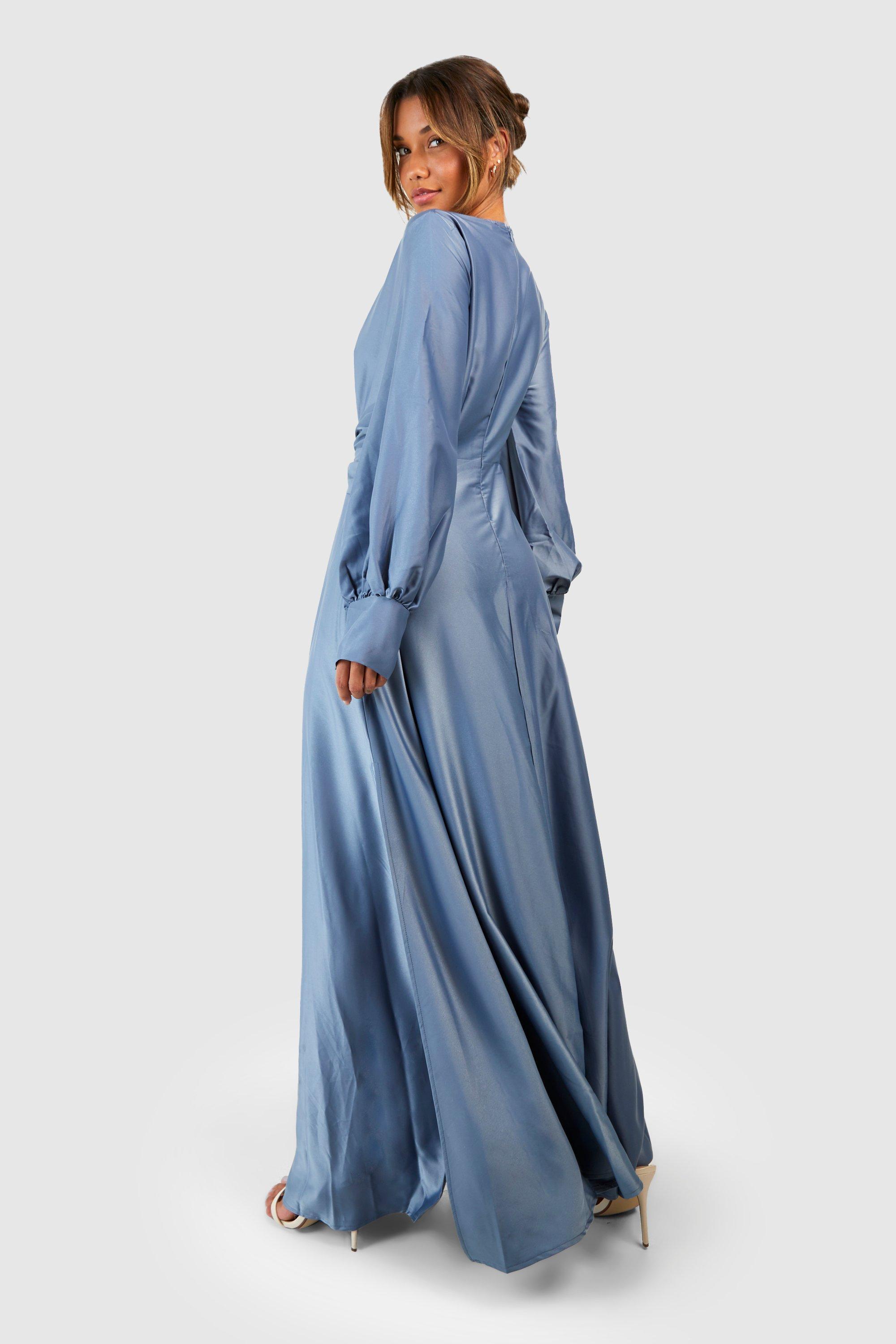 Boohoo Satin Twist Front Maxi Dress in Blue | Lyst UK