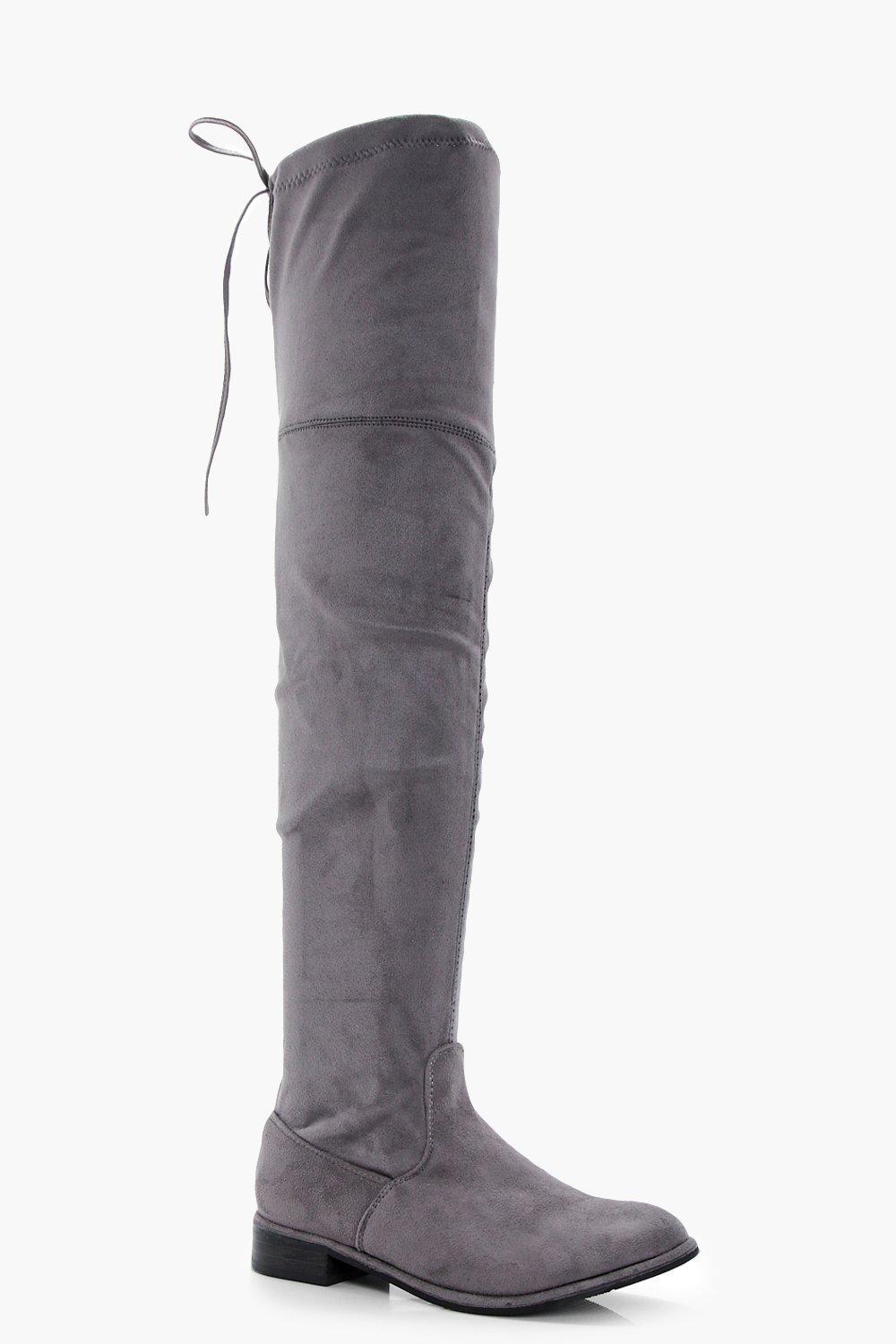 grey thigh high boots flat