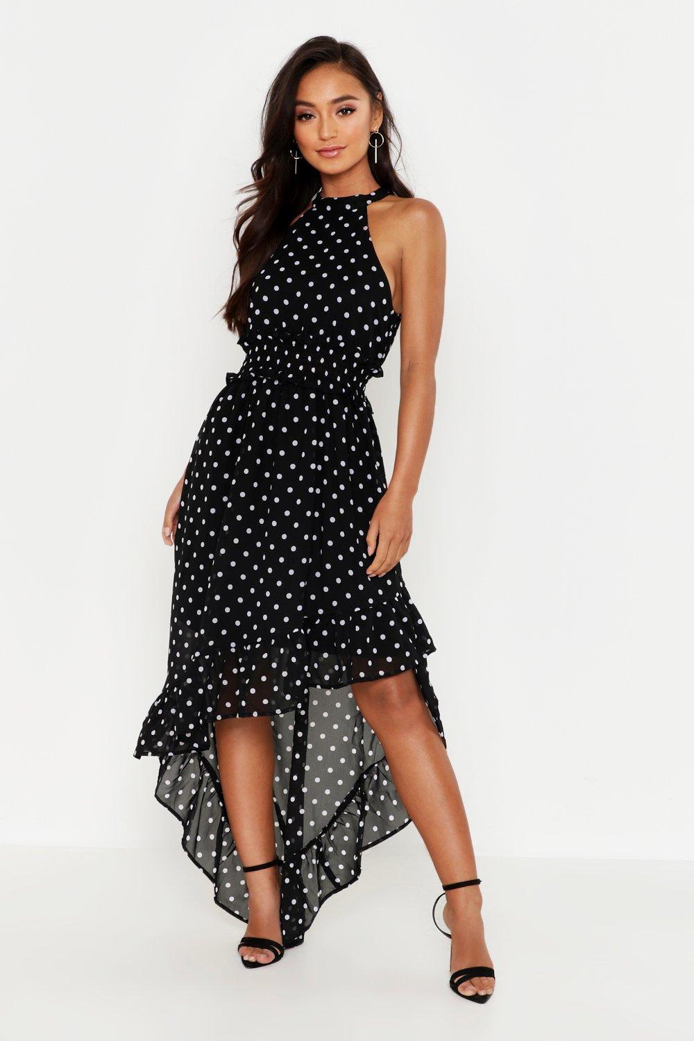 high neck polka dot dress