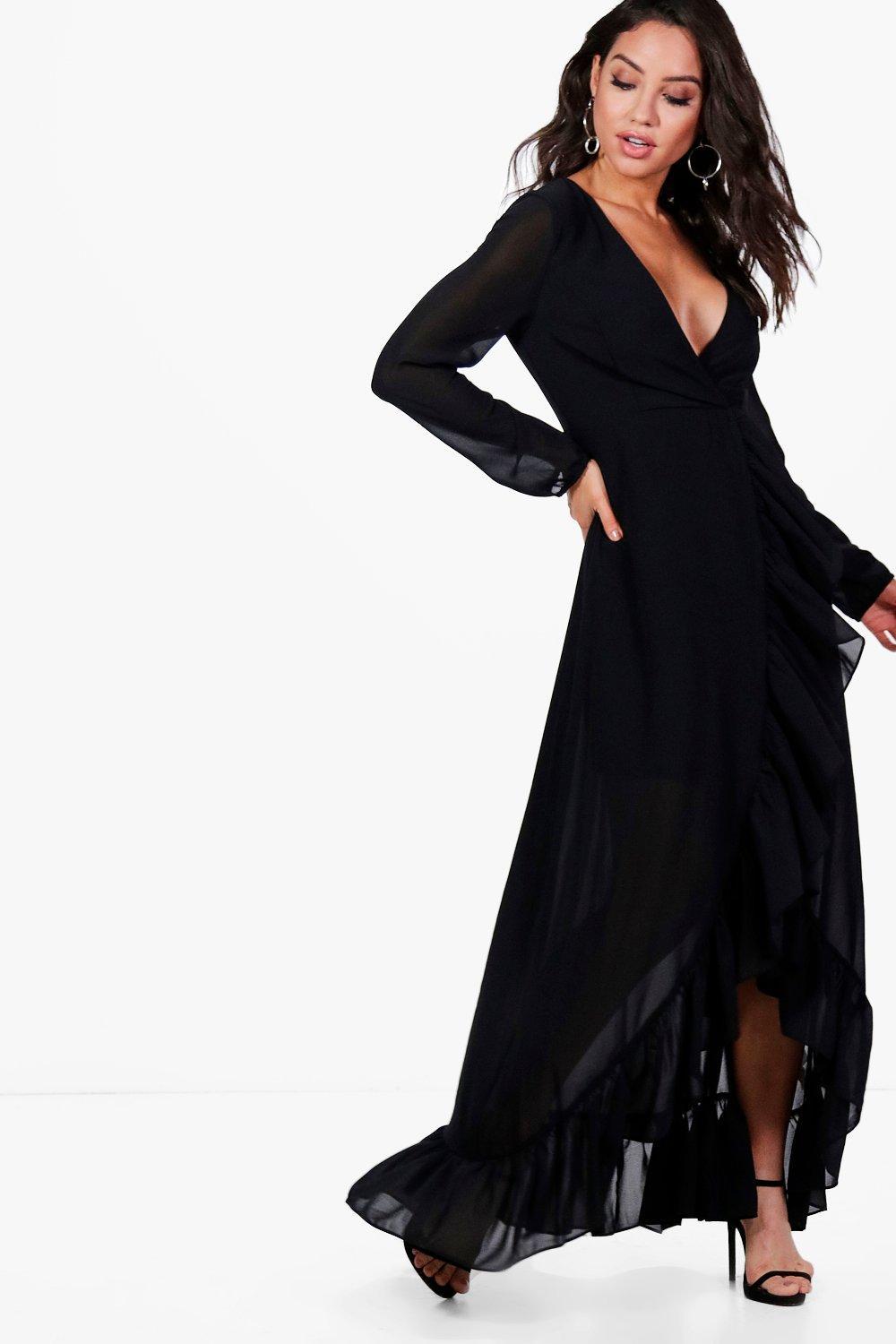 frill wrap maxi dress