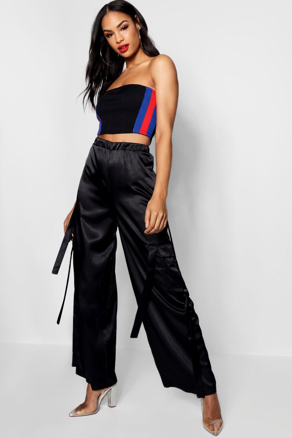 satin black cargo pants