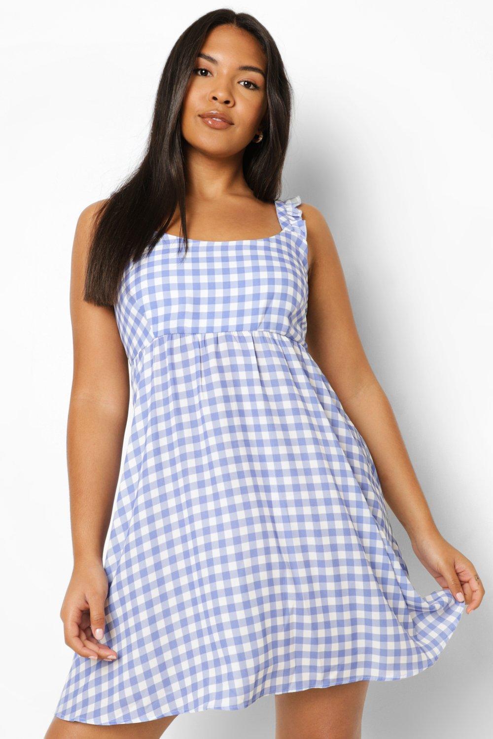 Boohoo Plus Gingham Ruffle Strap Smock 