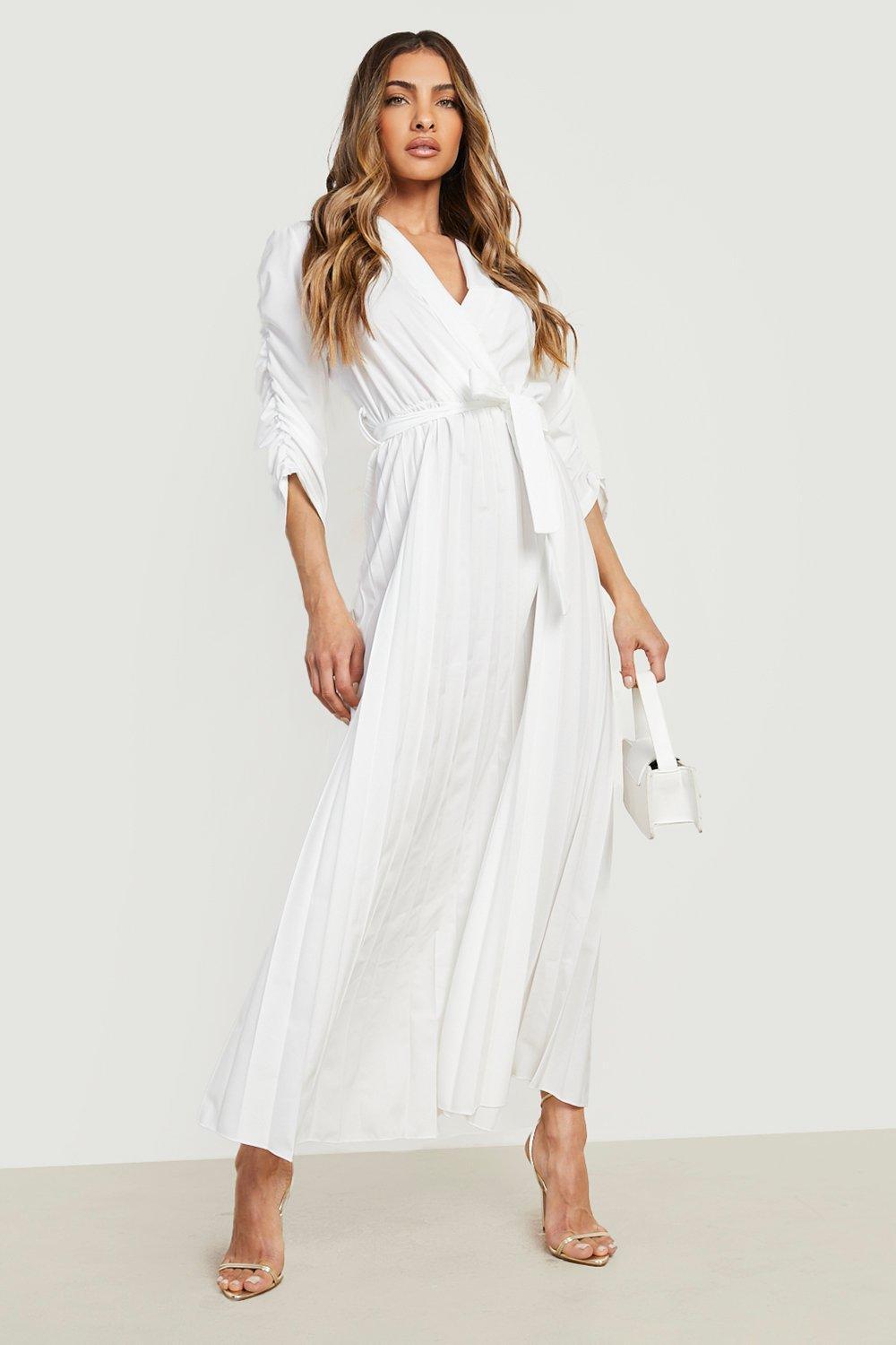 Boohoo Puff Sleeve Pleated Skirt Midi 