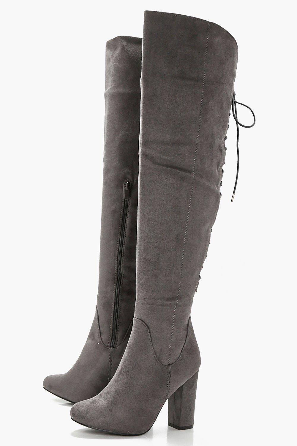 gray high knee boots