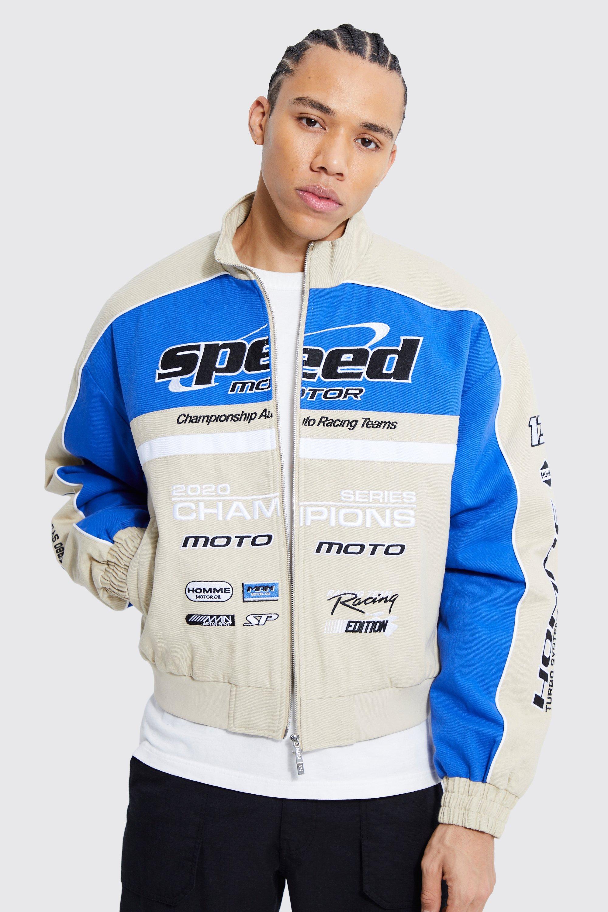 Tall Boxy Fit Speed Moto Jacket in Blue for Men | Lyst
