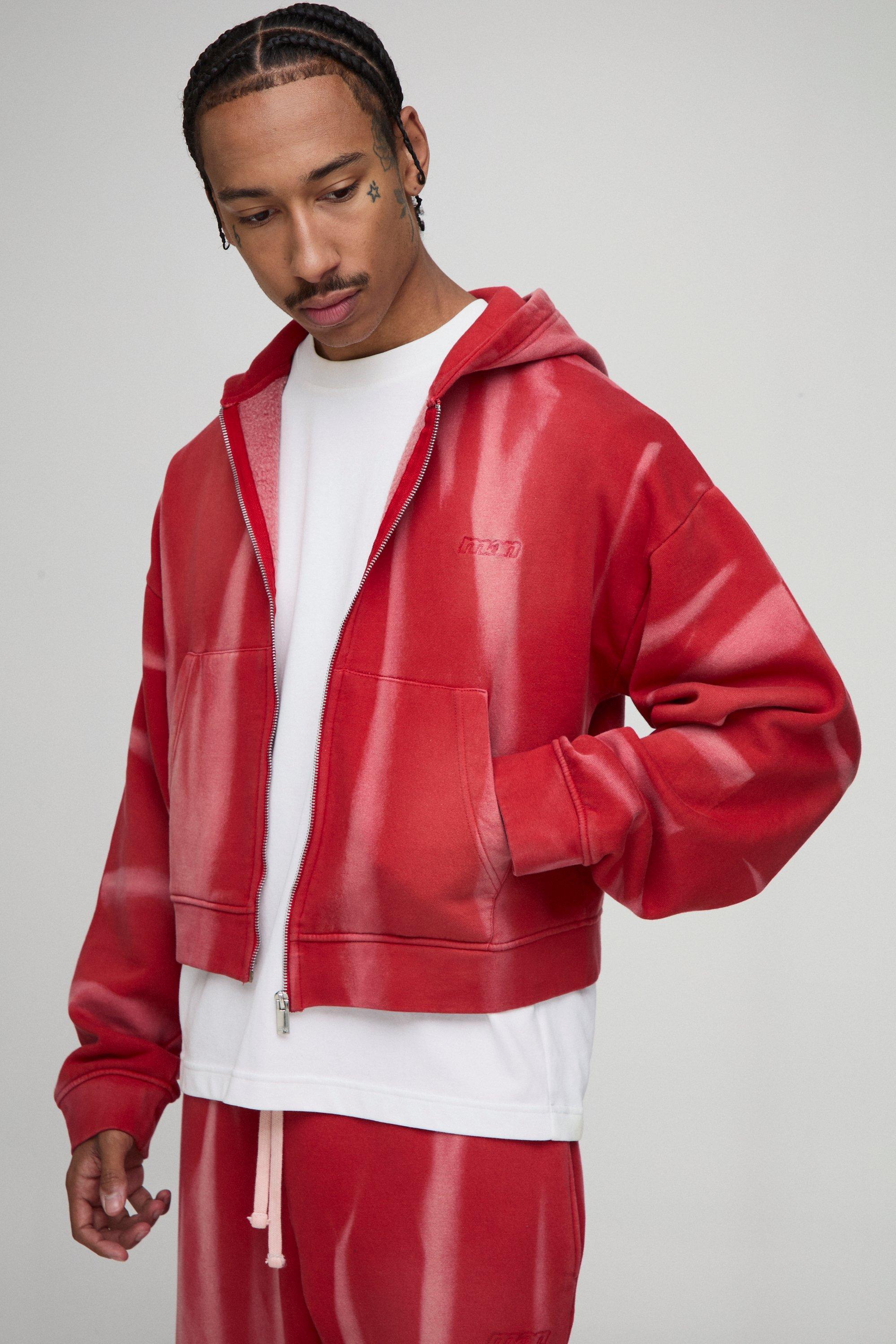 Embroidered Boohoo Red Hoodie Boxy Man Dog Graphic Embroidered