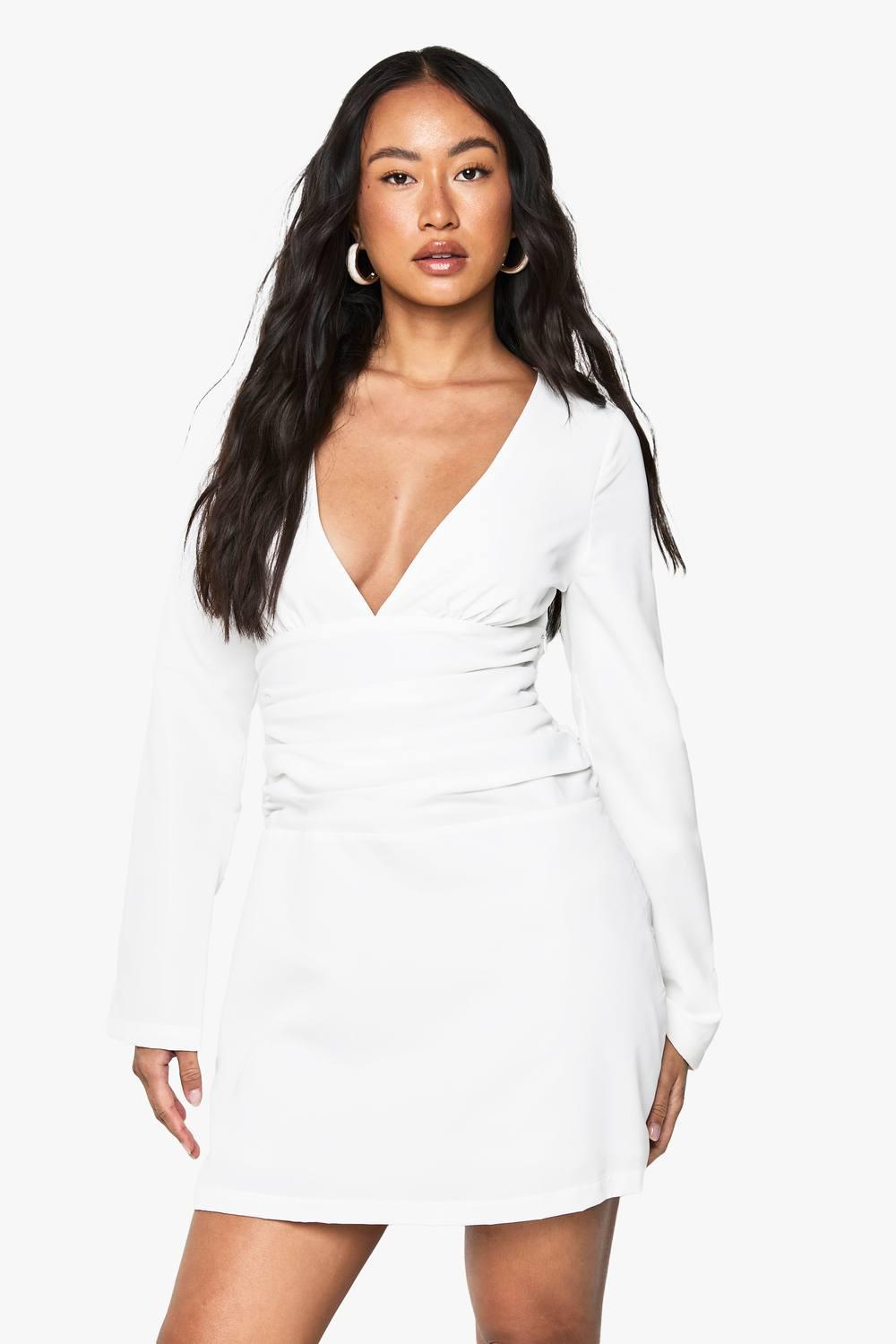 white long sleeve skater dress Long Sleeve Dress Puffy Skater Dresses Skater Dress With Puff Sleeve Fun White Party Dresses Story Book