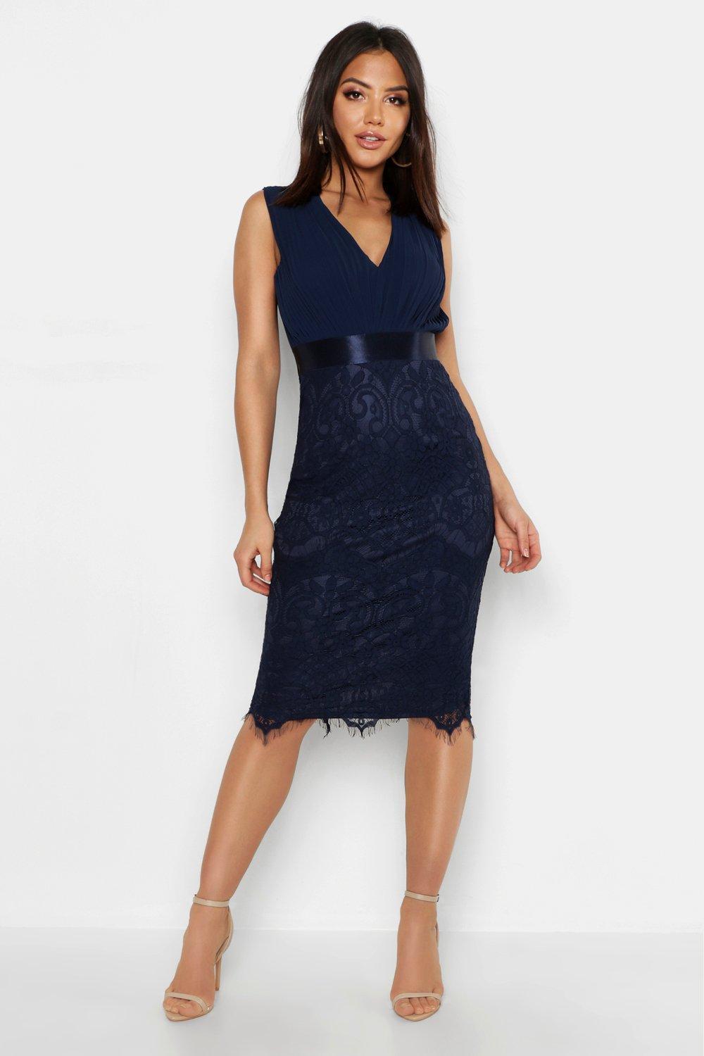 navy chiffon midi dress