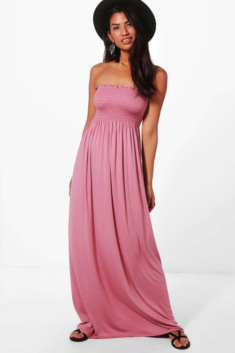 shirred bandeau maxi dress
