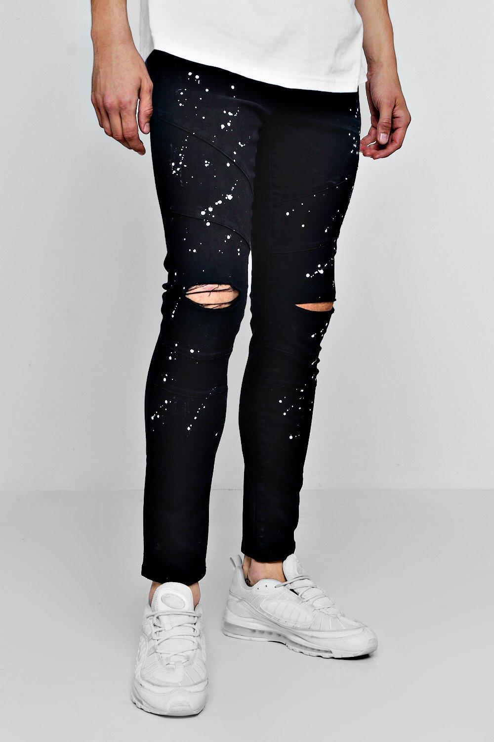 Boohoo Skinny Fit Panelled Jeans With Paint Splatter in Black for Men | Lyst