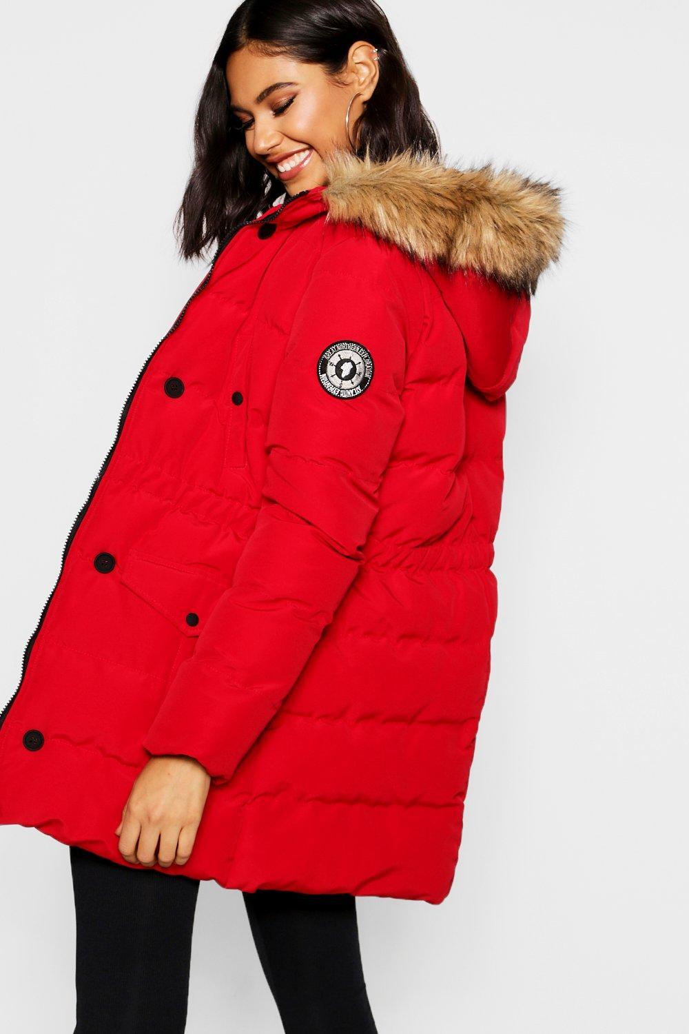 boohoo red parka