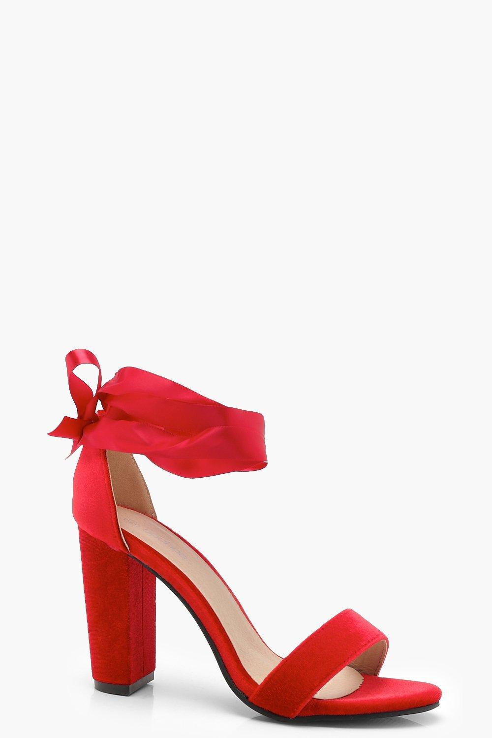 Boohoo Block Heel Ribbon Up Heels in Red - Lyst