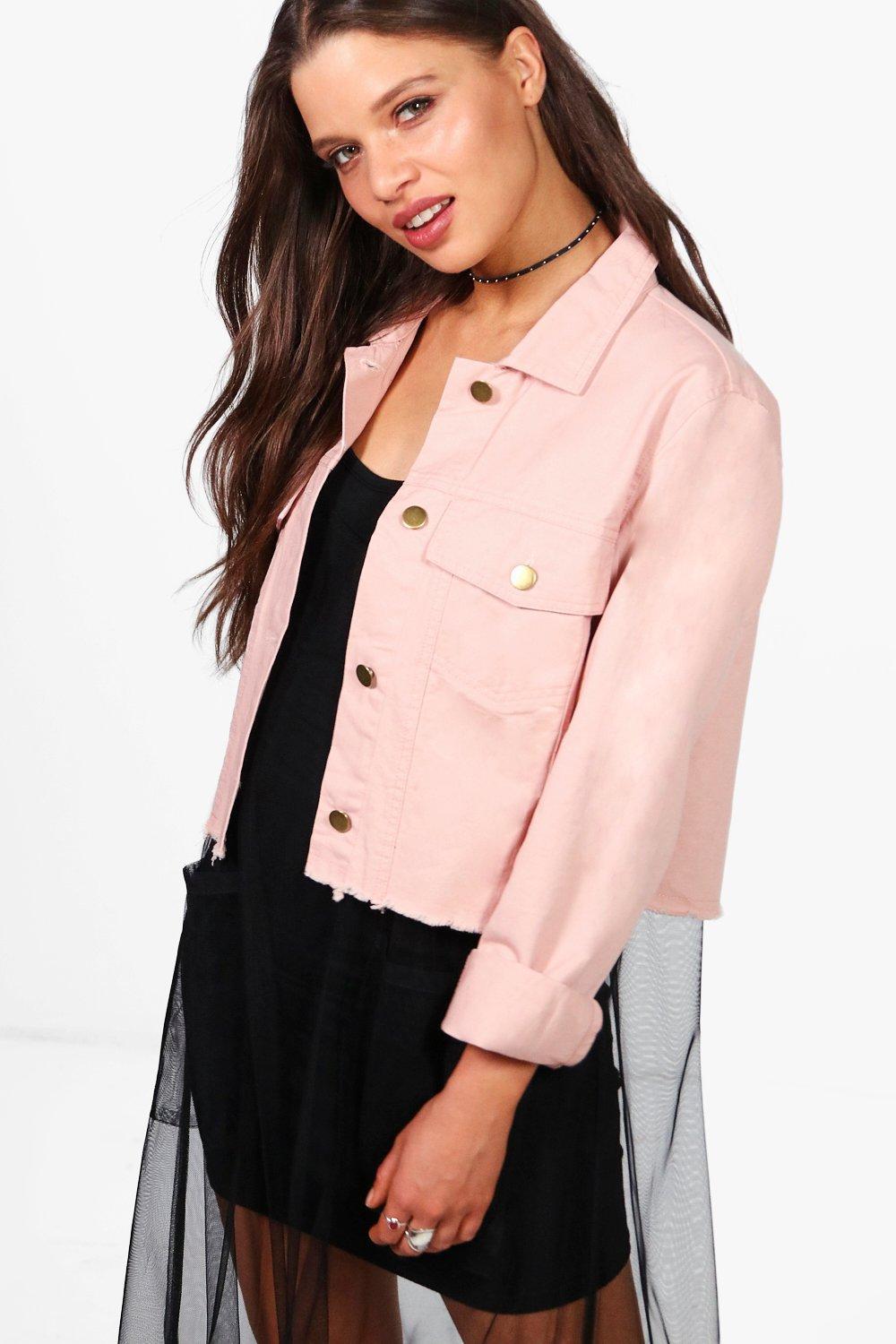 Boohoo Sofia Distressed Hem Utility Jacket in Pink Lyst