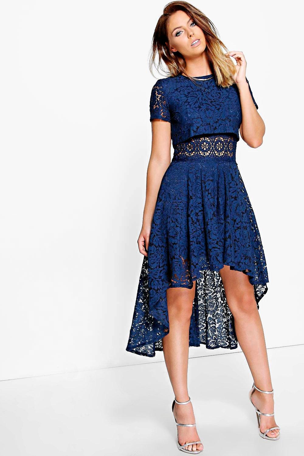 boohoo boutique aliza lace layer skater dress in boohoo boutique aliza lace layer skater dress in