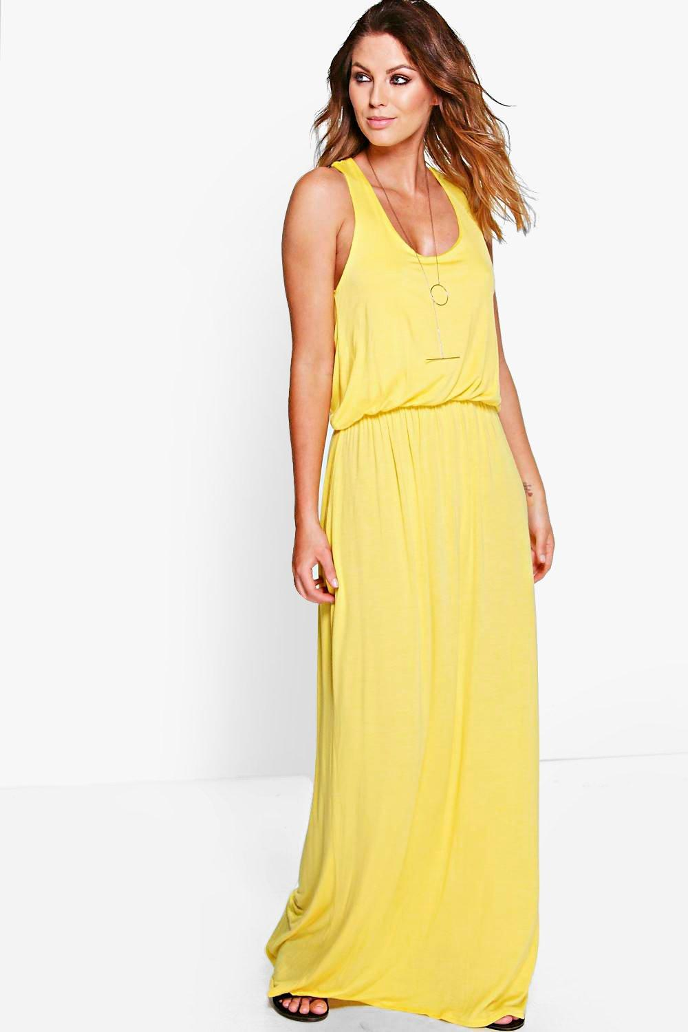 boohoo basic racer back maxi dress in yellow lyst boohoo basic racer back maxi dress in yellow lyst