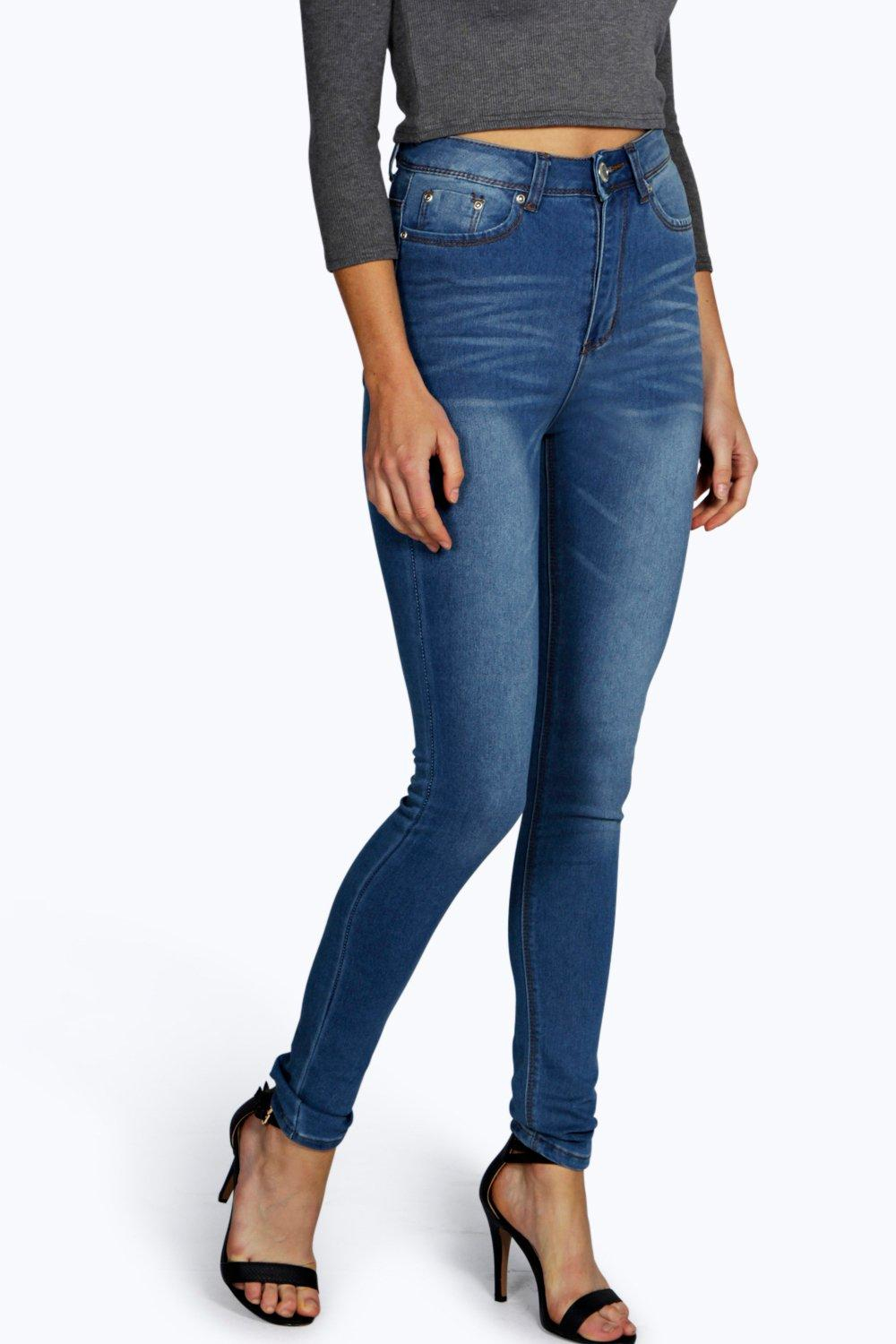 Boohoo Rhea Classic High Waisted Skinny Jeans in Blue | Lyst