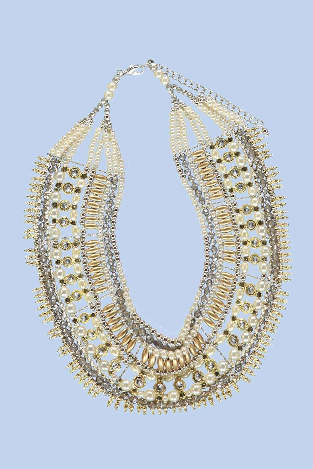 Lyst Boohoo Tilly Beaded Collar Necklace in Metallic