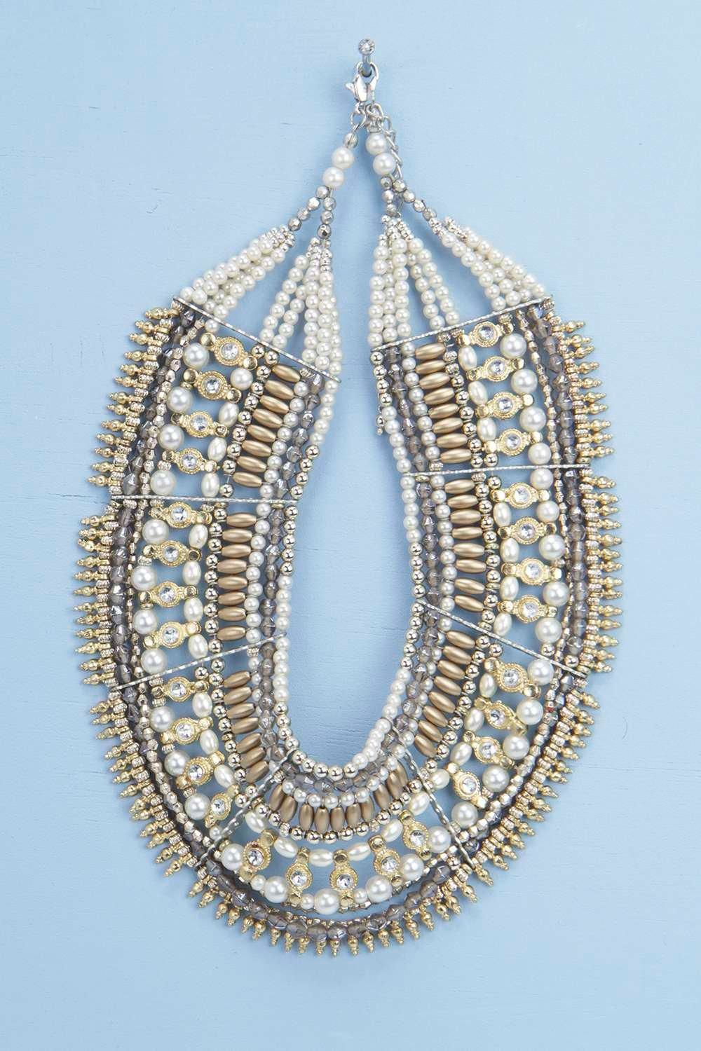 Lyst Boohoo Tilly Beaded Collar Necklace in Metallic