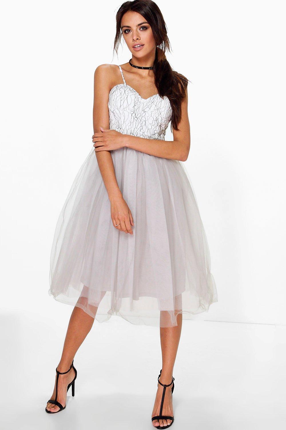 Boohoo Boutique Ana Corded Lace Tulle Prom Dress in Grey (Gray) - Lyst