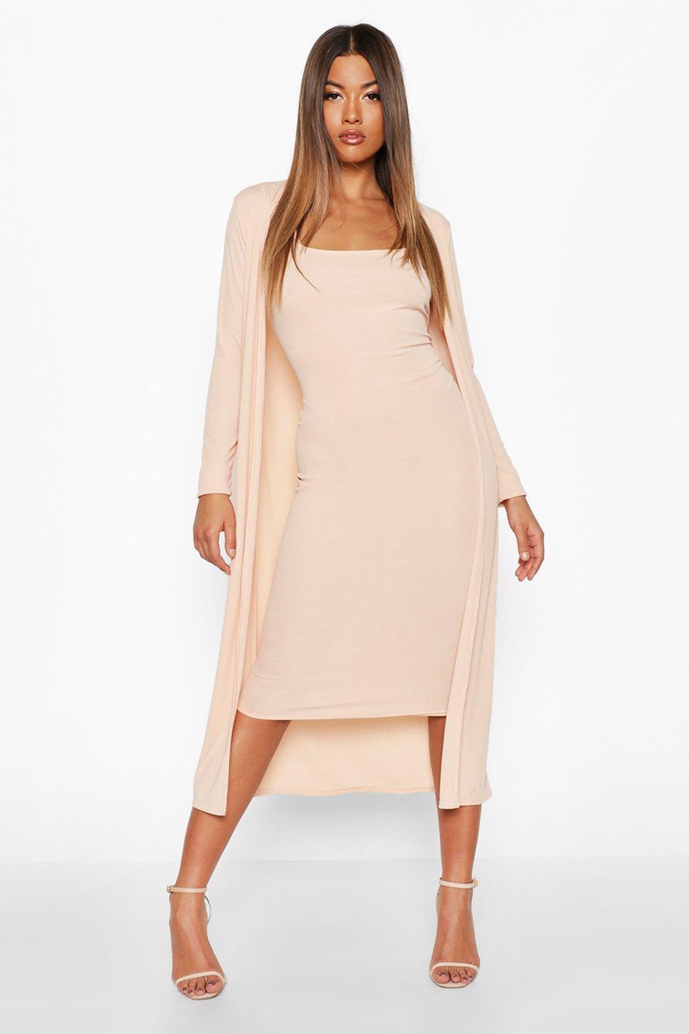 beige ribbed midi dress