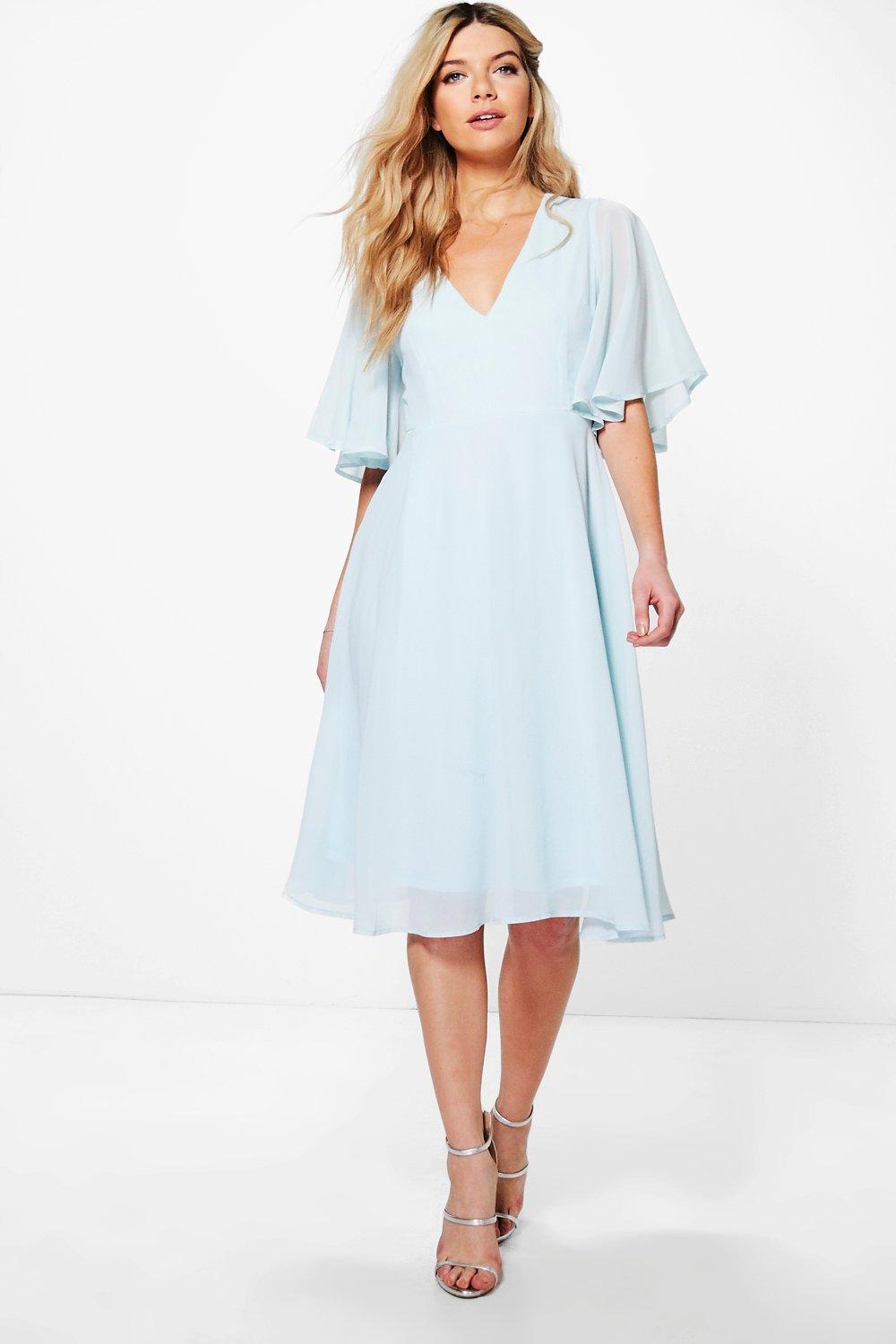 Boohoo Satin Chiffon Angel Sleeve Midi 