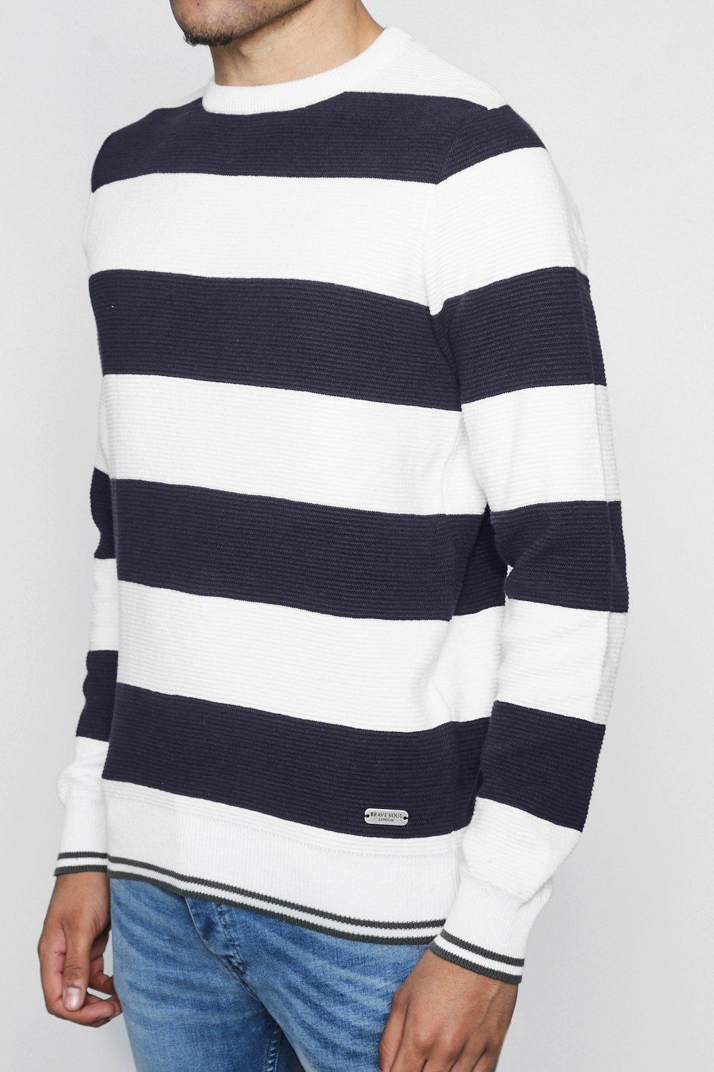 HTOOHTOOH Mens Knitted Winter Round Neck Knitwear Stripe Slim Pullover Sweaters