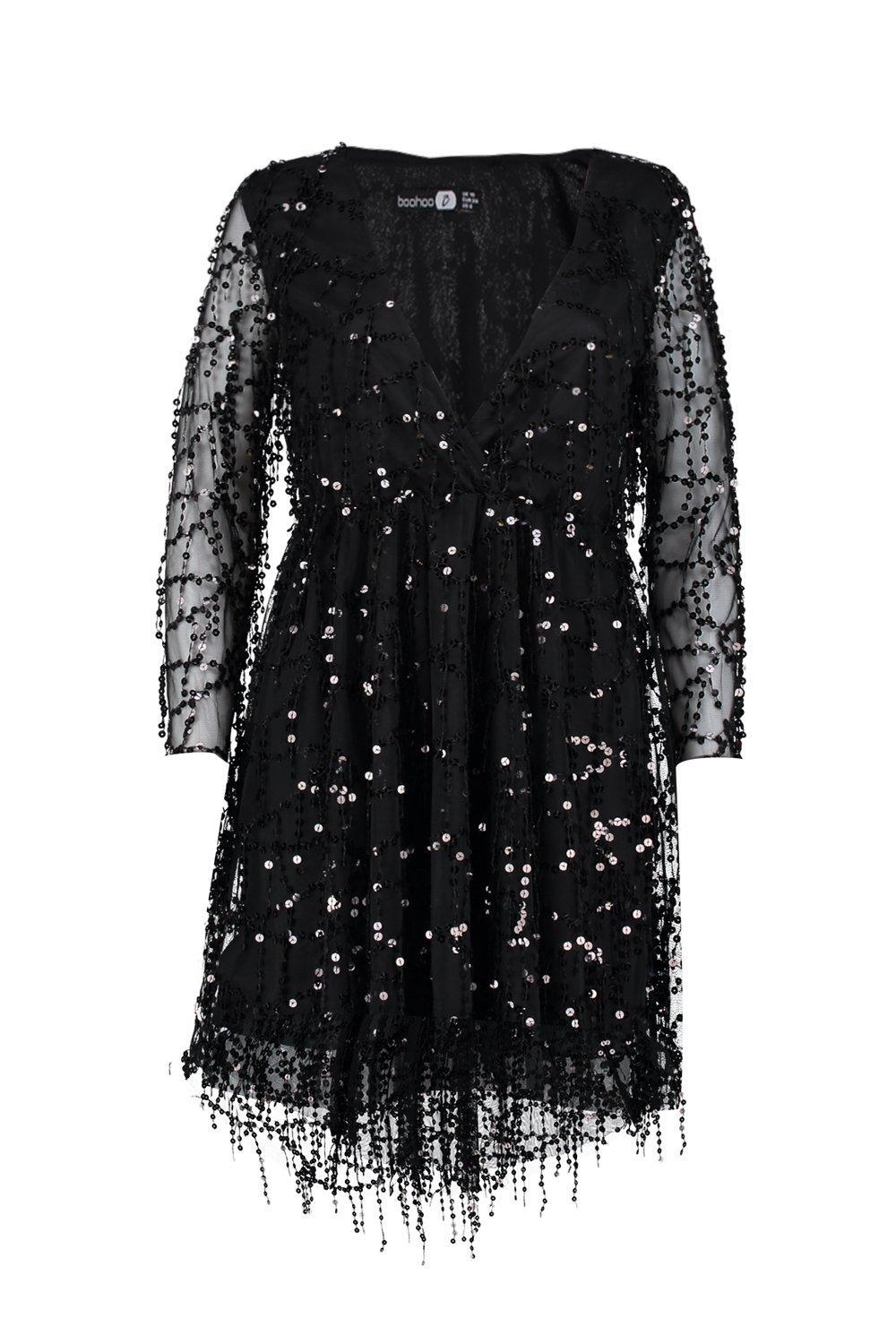 boutique sequin wrap skater dress