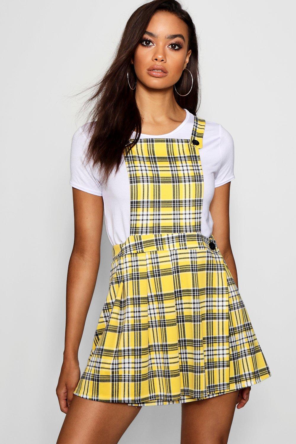 yellow tartan pinafore dress