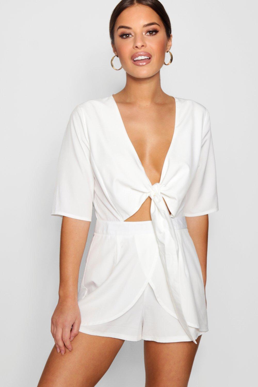 white plunge playsuit