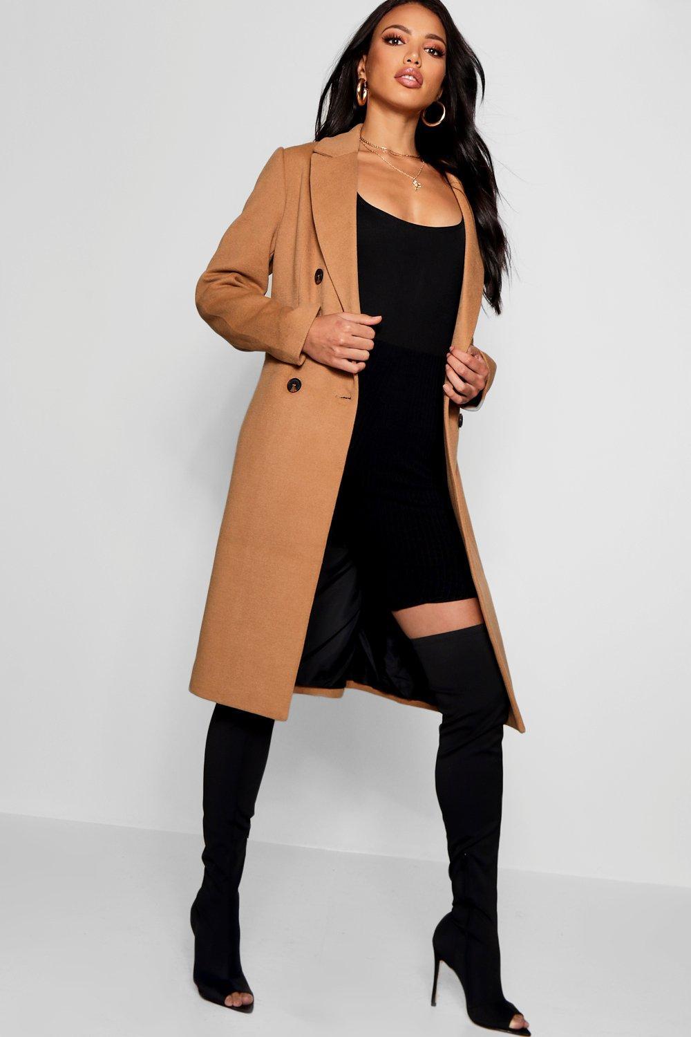 Boohoo Double Breasted Wool Look Coat - Lyst