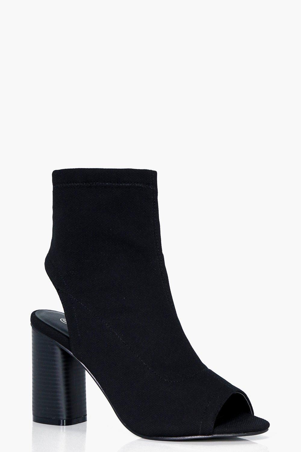Boohoo Wide Fit Peeptoe Sock Boots in Black | Lyst UK