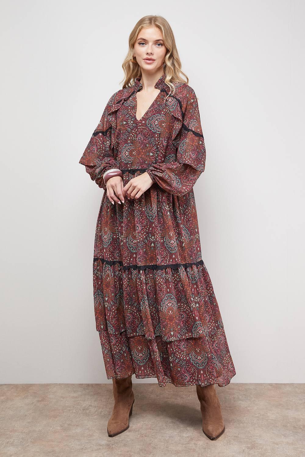 chinese dress ladies Della Lace Maxi Dress-Red/Nude main image 0