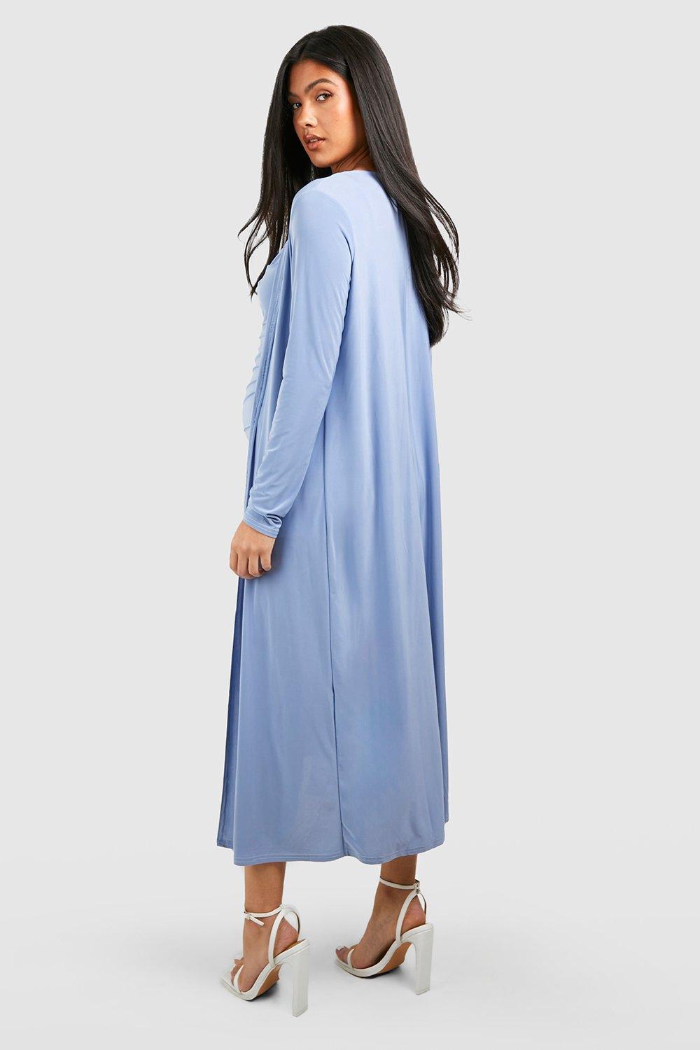 Boohoo Maternity Strappy Cowl Neck Dress And Duster Coat in Blue