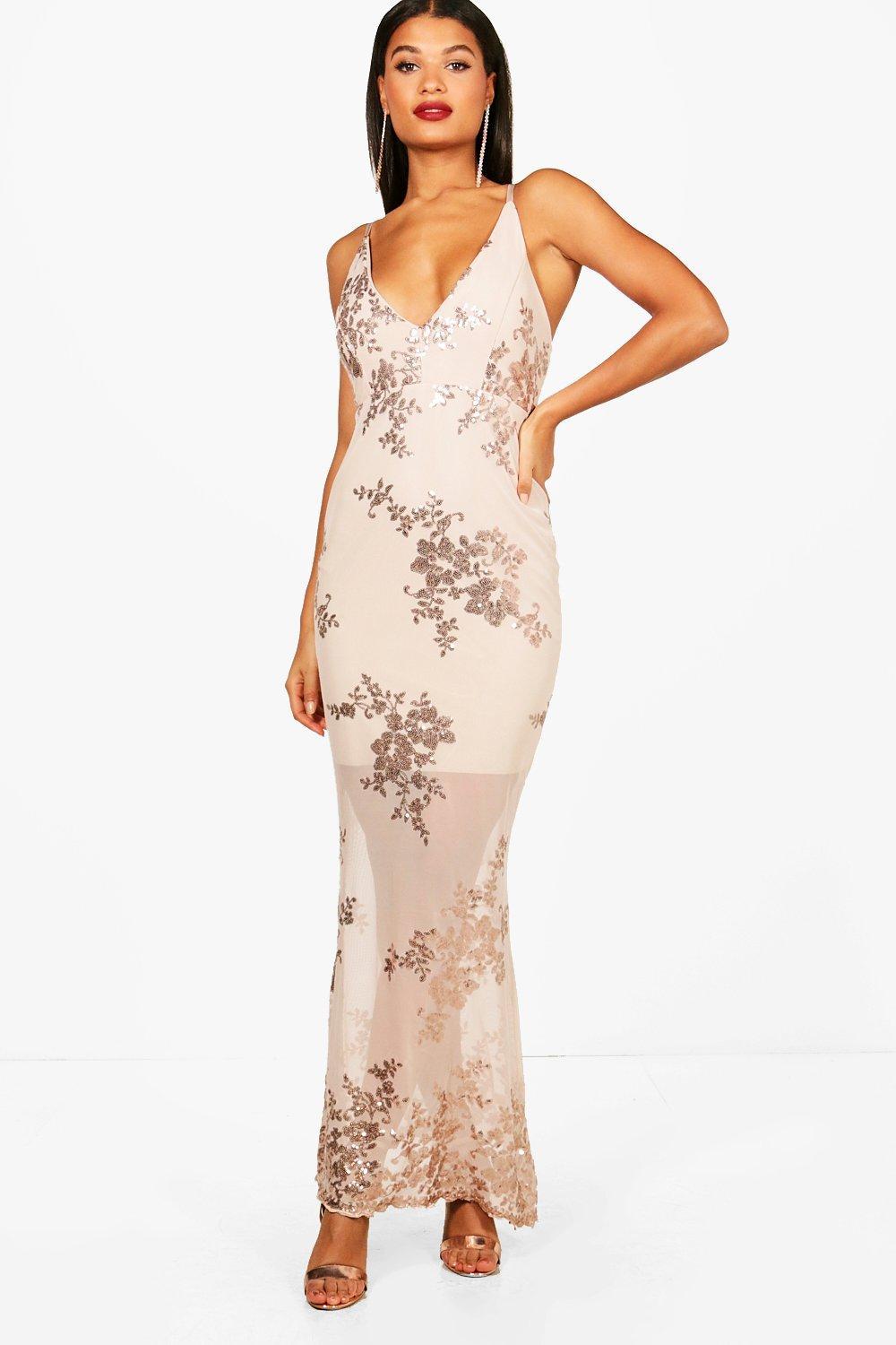 sequin and mesh maxi dress