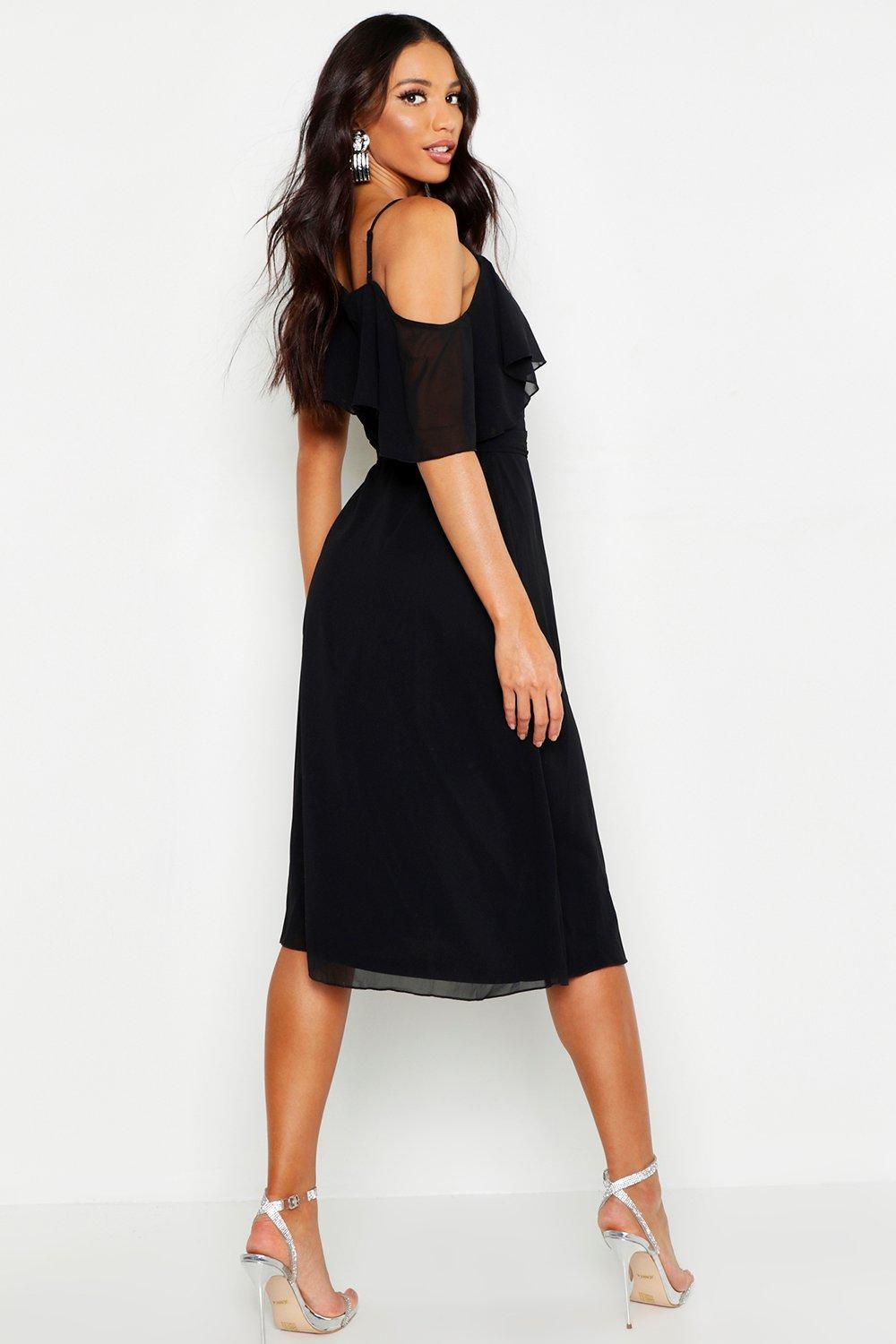 cold shoulder wrap midi dress