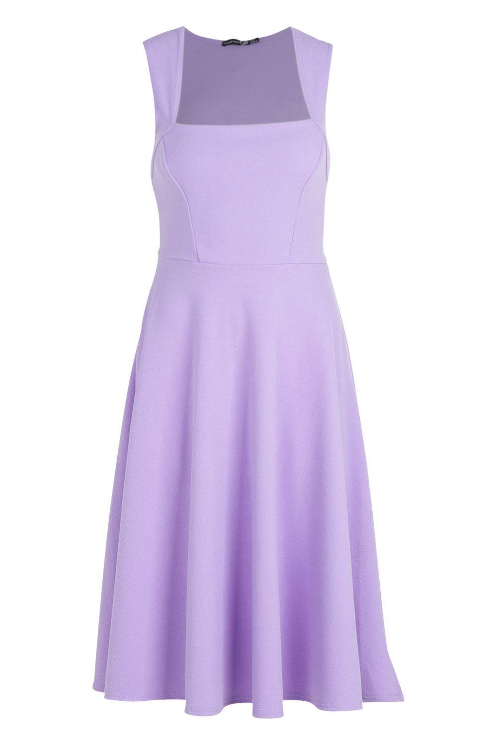 boohoo square neck midi skater dress