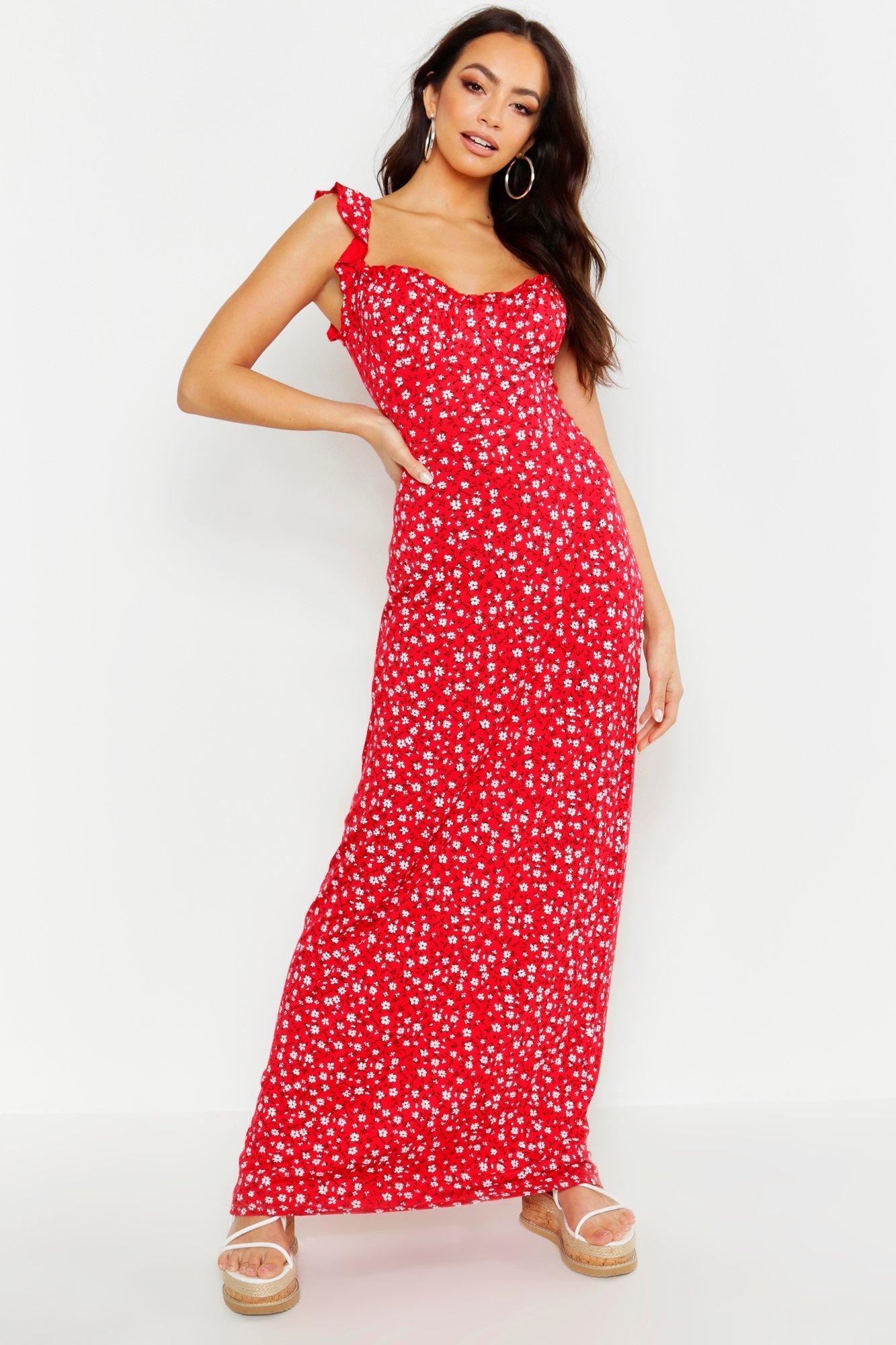 red ditsy maxi dress