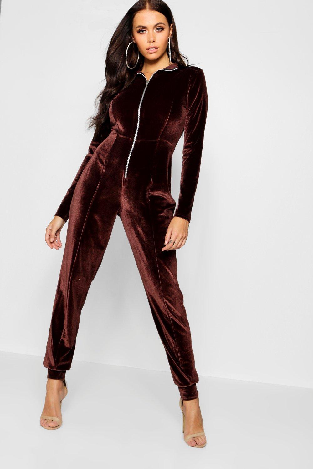 velvet jumpsuit boohoo