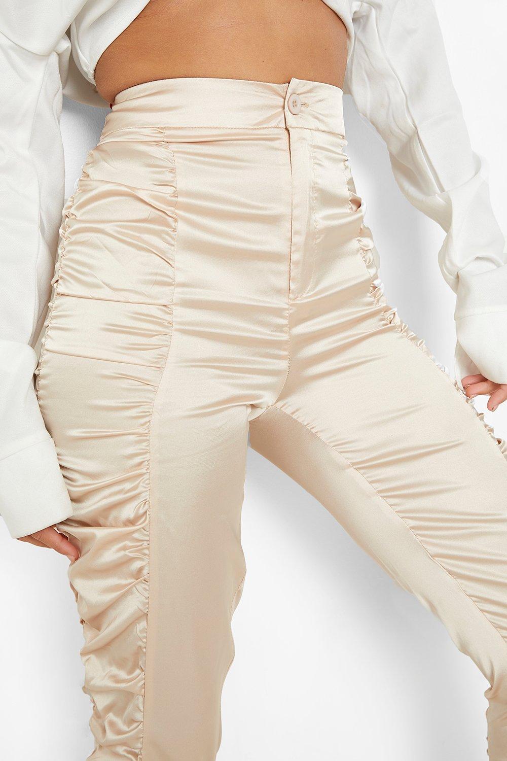 Boohoo Ruched Side Satin Flared 