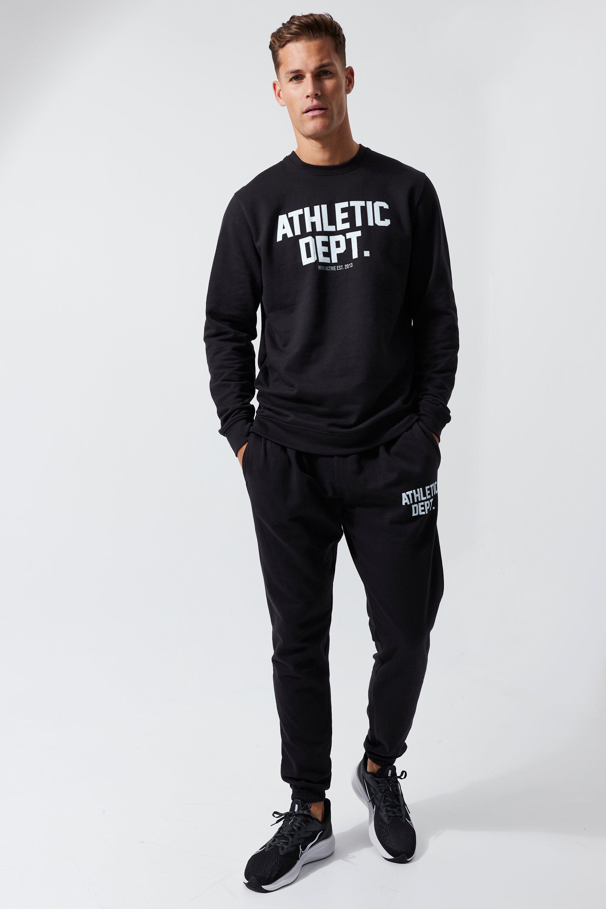 Boohoo Tall Man Active Athletic Dept Sweat Tracksuit in Black | Lyst