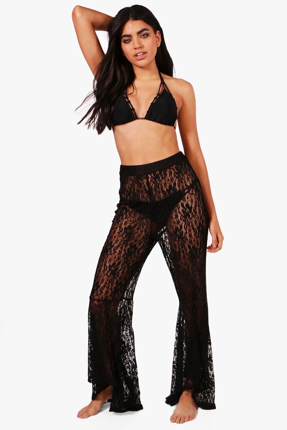 black lace beach trousers