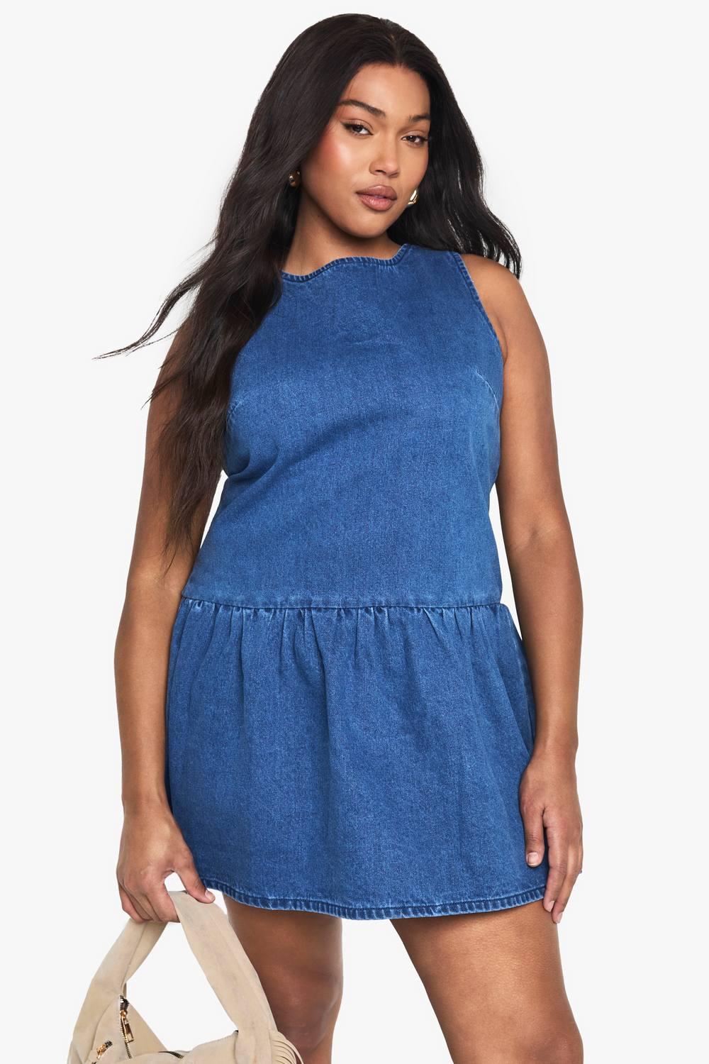 Pinafore Ladies Denim Dress Size 18 Simply Be Dark Blue Denim Shirred Maxi  Smock Dress Fashion